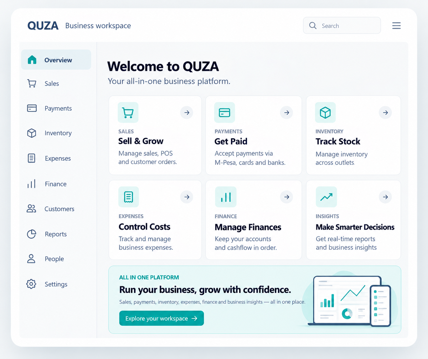 QUZA business platform overview